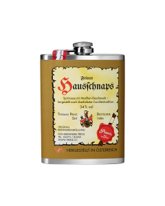 Edelstahl-Flachmann (ca. 200 ml) mit Hausschnaps Marille 34 % vol