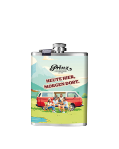 Edelstahl-Flachmann Camping „Heute hier, morgen dort.“ (ca. 200ml)