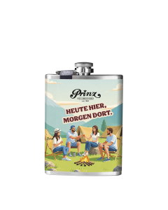 Edelstahl-Flachmann Camping „Heute hier, morgen dort.“ (ca. 200ml)