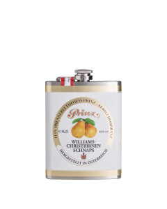 Edelstahl-Flachmann (ca. 200 ml) mit Williams-Birnen Schnaps 40 % vol