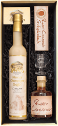 Geschenkbox mit Marc de Champagne Trüffel Cream, Rum Coconut und Prinz Schokolade