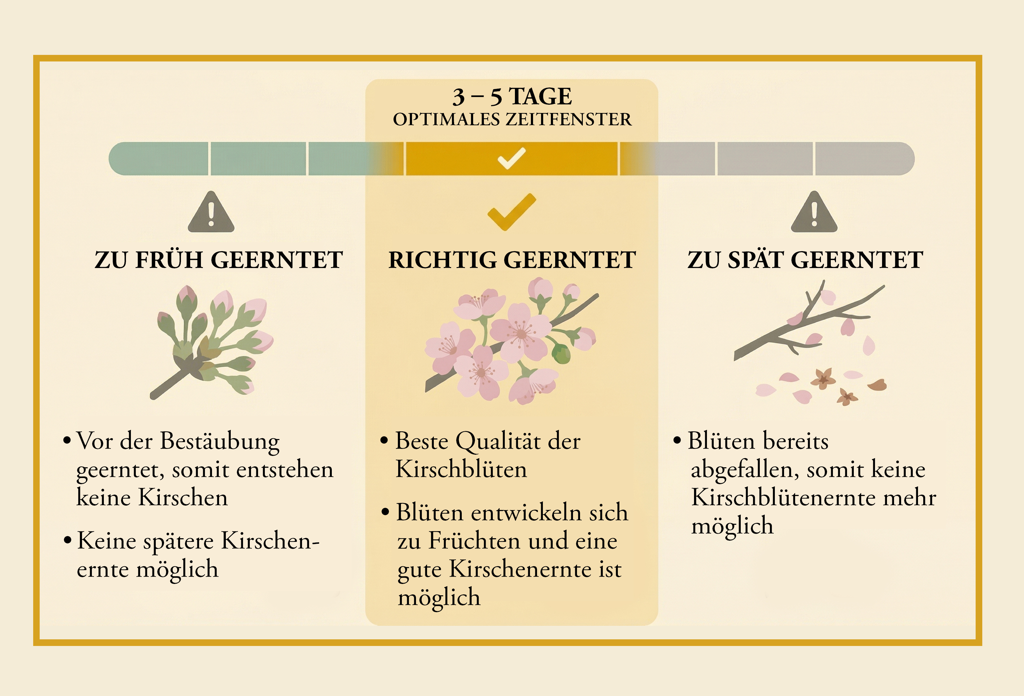 Infografik zum richtigen Zeitpunkt für die Kirschblütenernte