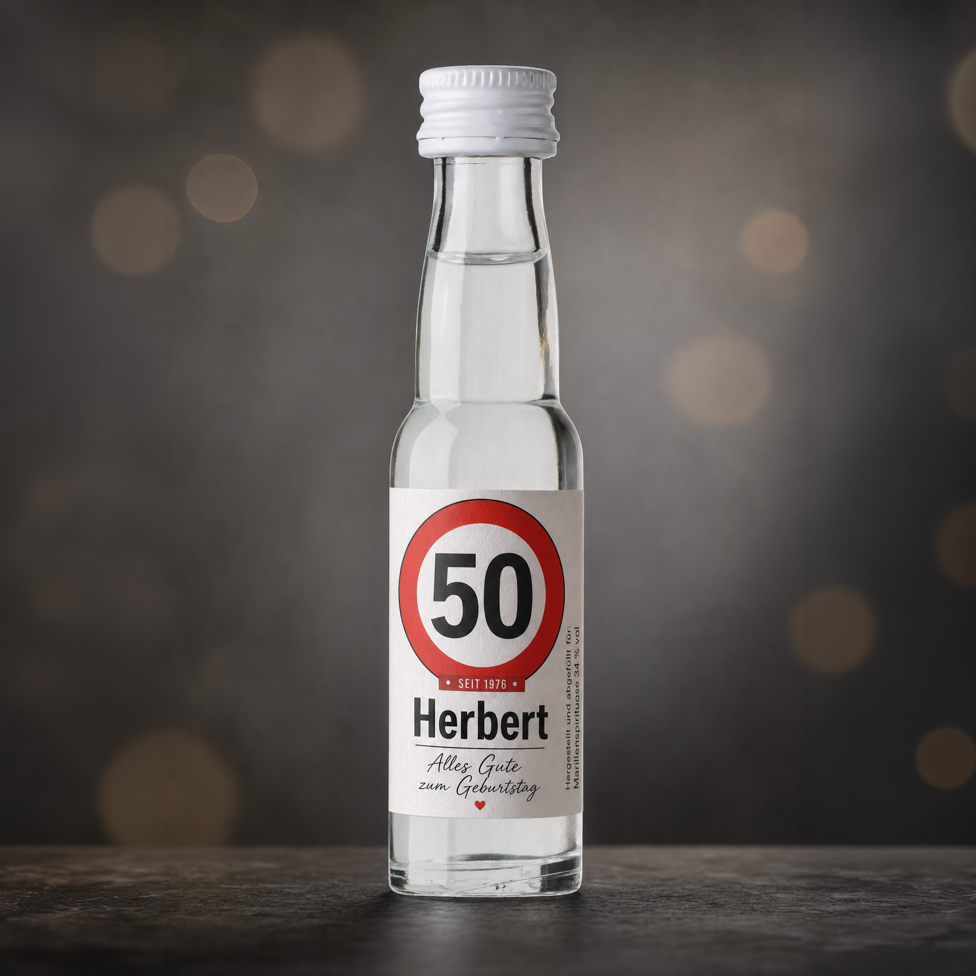 Prinz Minatur mit individuellem Etikett für einen runden Geburtstag