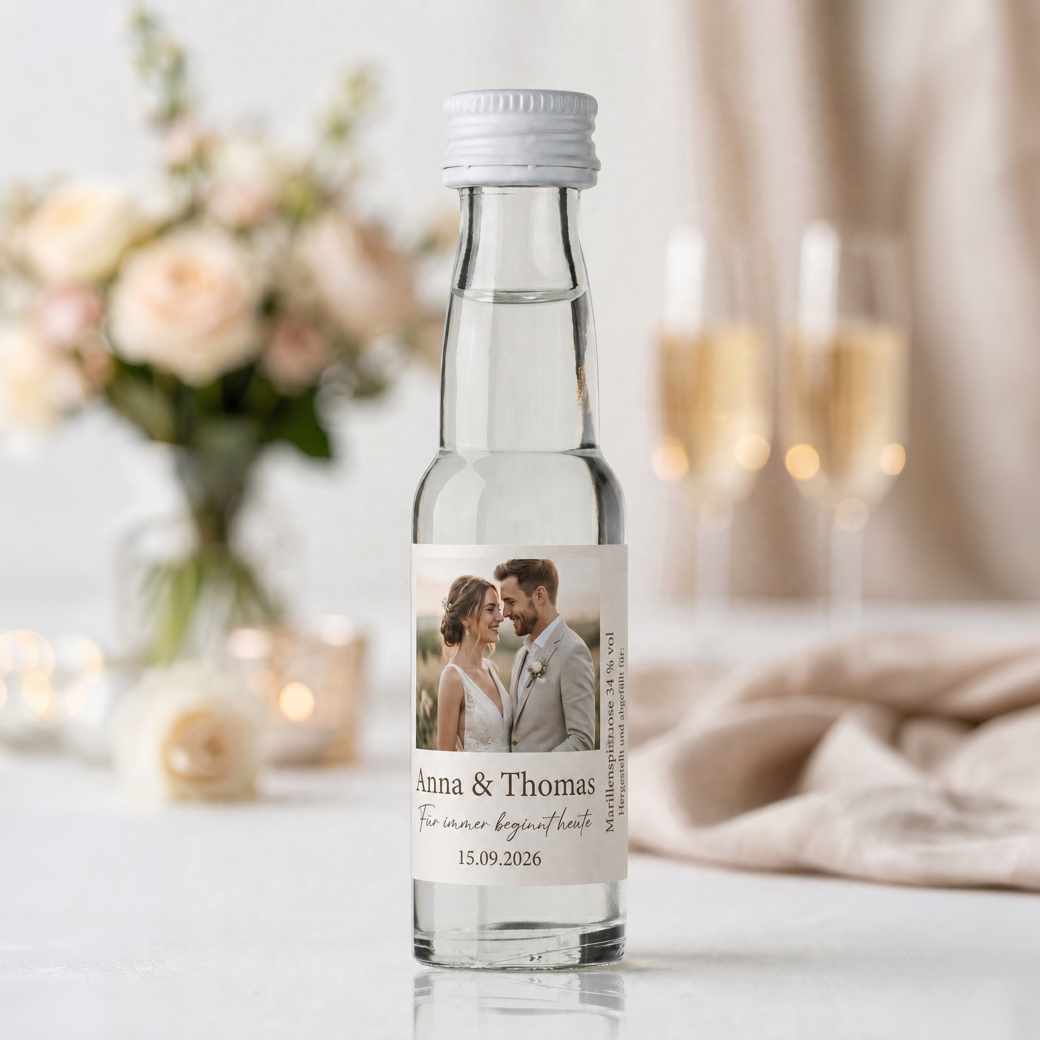 Prinz Minatur mit individuellem Etikett für eine Hochzeit
